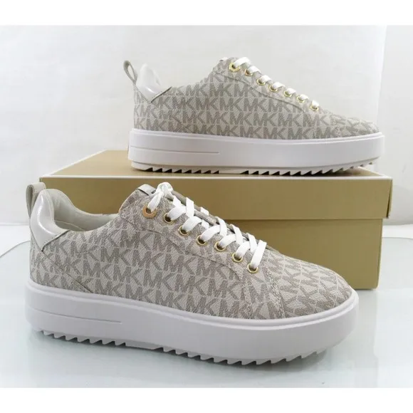 Michael Kors Emmett Lace up MK Logo Jacquard Sneakers Vanilla Beige