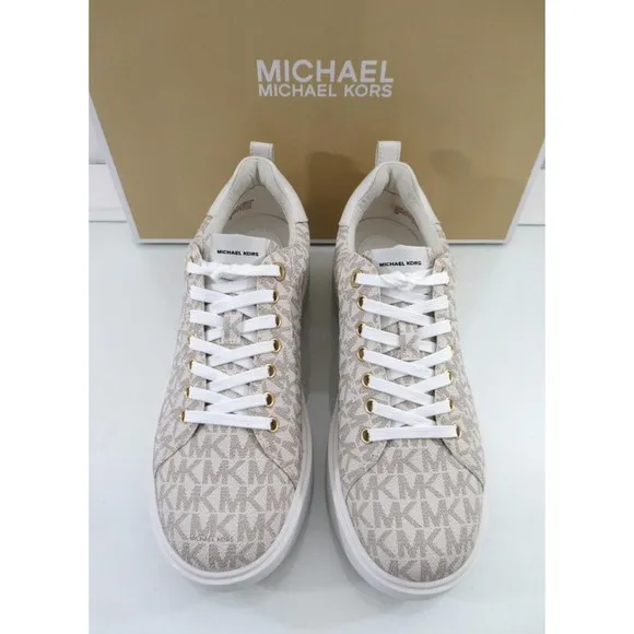 Michael Kors Emmett Lace up MK Logo Jacquard Sneakers Vanilla Beige