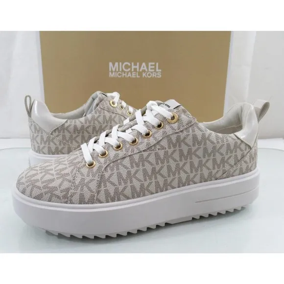 Michael Kors Emmett Lace up MK Logo Jacquard Sneakers Vanilla Beige