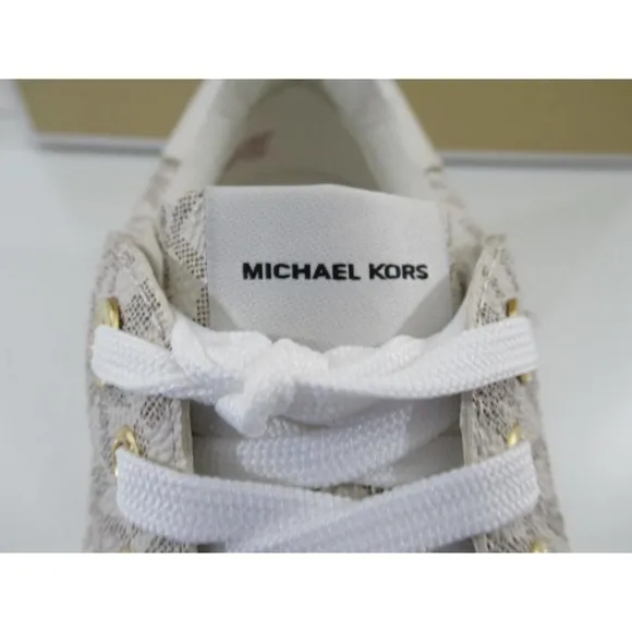 Michael Kors Emmett Lace up MK Logo Jacquard Sneakers Vanilla Beige