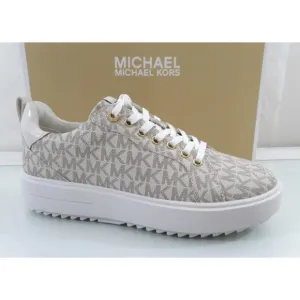 Michael Kors Emmett Lace up MK Logo Jacquard Sneakers Vanilla Beige