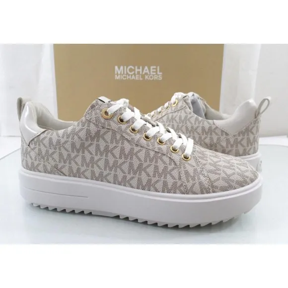 Michael Kors Emmett Lace up MK Logo Jacquard Sneakers Vanilla Beige