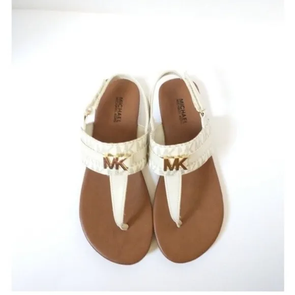 MICHAEL KORS  Girls Jaliyah  MK Logo T-Strap Sandals White Soft Gold -various