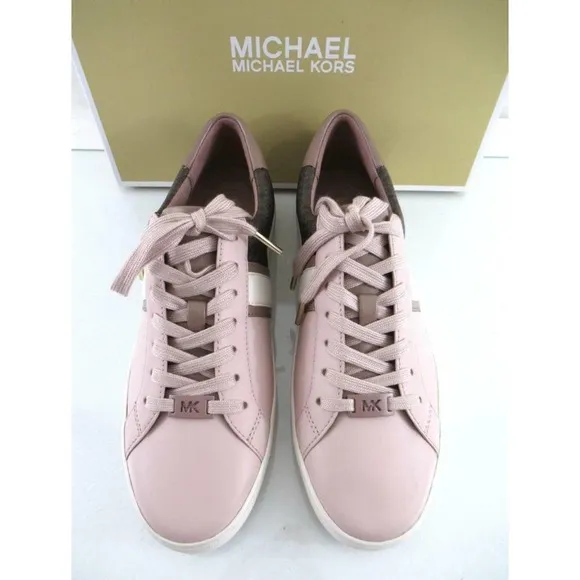 Michael Kors Irving Stripe Lace Up Designer Sneakers MK Logo Soft Pink Size 9.5