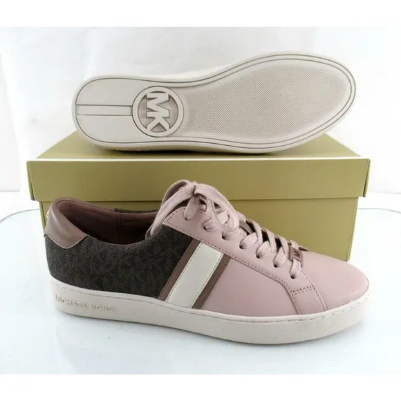 Michael Kors Irving Stripe Lace Up Designer Sneakers MK Logo Soft Pink Size 9.5