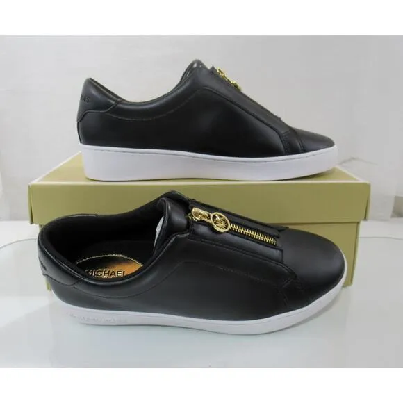 Michael Kors Keaton Zip Slip On Sneakers MK Logo Black Size 7
