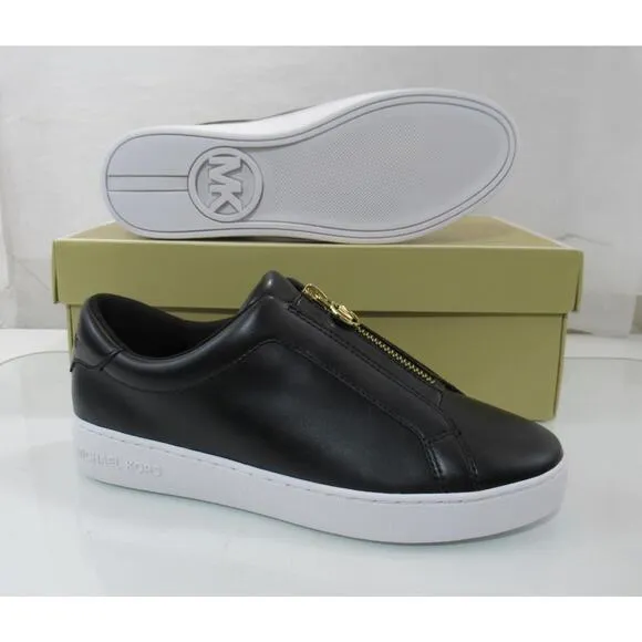 Michael Kors Keaton Zip Slip On Sneakers MK Logo Black Size 7