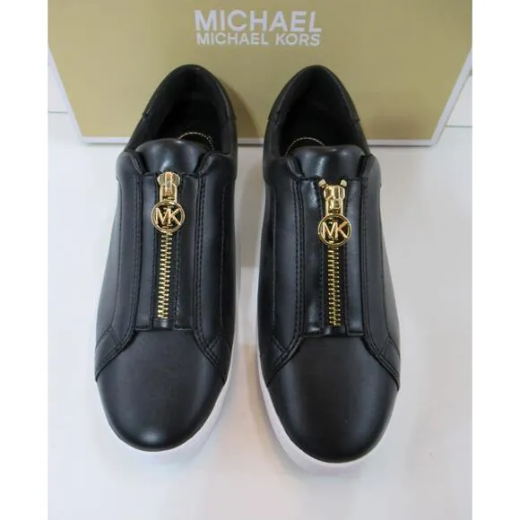 Michael Kors Keaton Zip Slip On Sneakers MK Logo Black Size 7