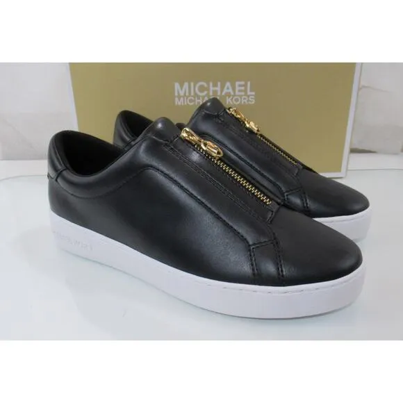 Michael Kors Keaton Zip Slip On Sneakers MK Logo Black Size 7