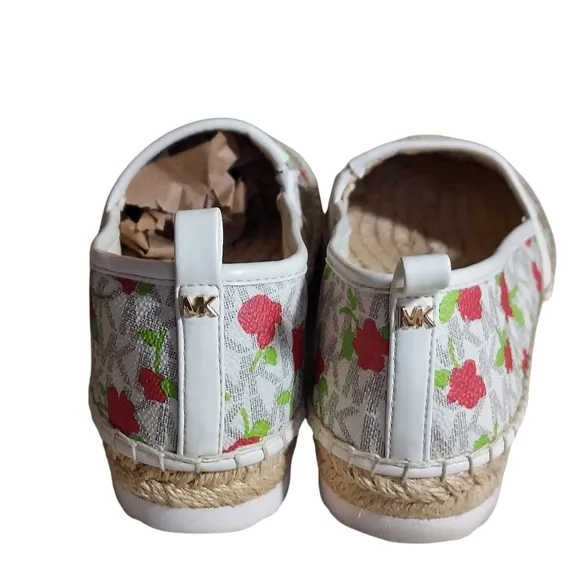 Michael Kors Lenny Peach Pink Red Floral Elastic Gored Slip-On Espadrilles Flats