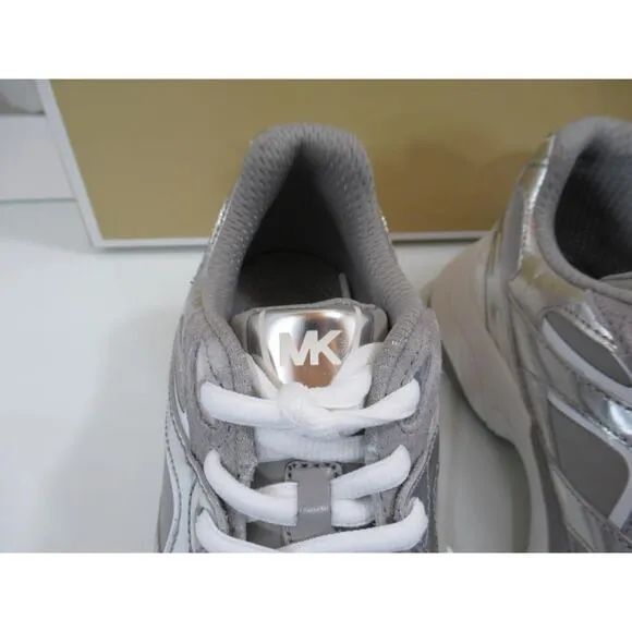 Michael Kors Leo Trainer Lace Up Sneakers MK Signature Silver