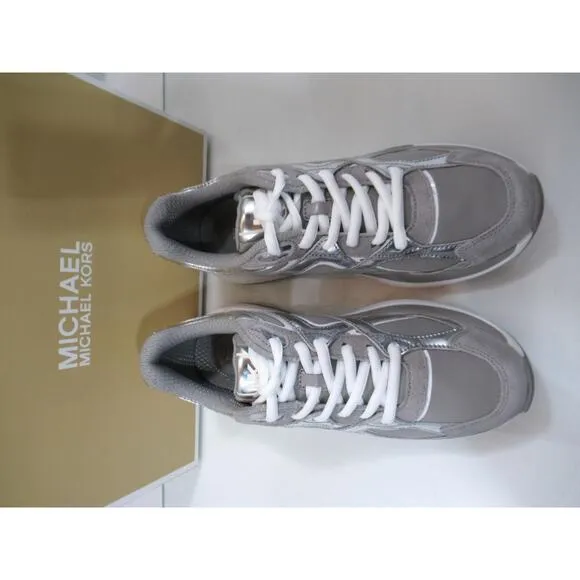 Michael Kors Leo Trainer Lace Up Sneakers MK Signature Silver