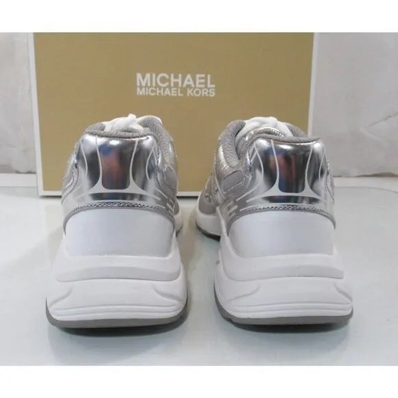 Michael Kors Leo Trainer Lace Up Sneakers MK Signature Silver