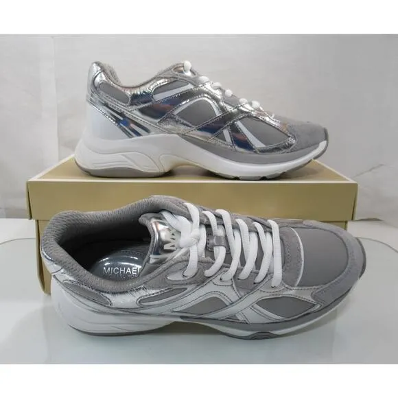Michael Kors Leo Trainer Lace Up Sneakers MK Signature Silver