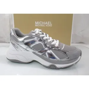Michael Kors Leo Trainer Lace Up Sneakers MK Signature Silver