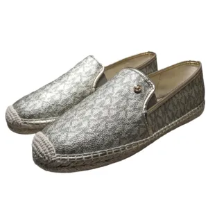 Michael Kors Metallic Logo Print PVC Espadrille Flats sz 9