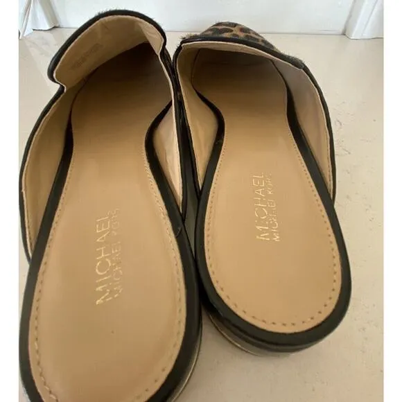 Michael Kors Natasha Leopard Calf Hair Mules Slip-on Flats Women's Sz 7.5 Slides
