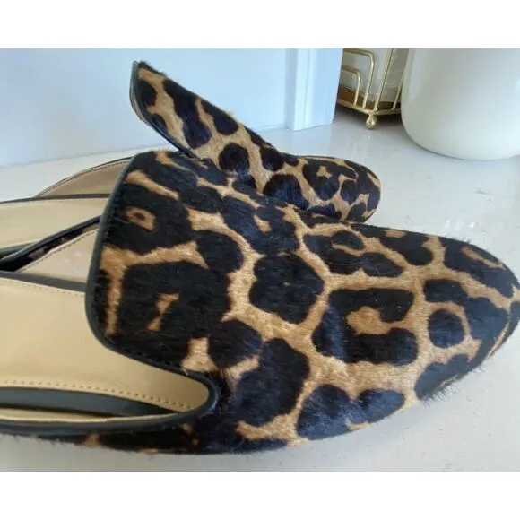 Michael Kors Natasha Leopard Calf Hair Mules Slip-on Flats Women's Sz 7.5 Slides