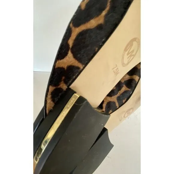 Michael Kors Natasha Leopard Calf Hair Mules Slip-on Flats Women's Sz 7.5 Slides