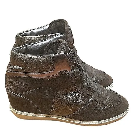 MICHAEL KORS NIKKO HIGH TOP WEDGE SNEAKERS Brown Womens's 7.5