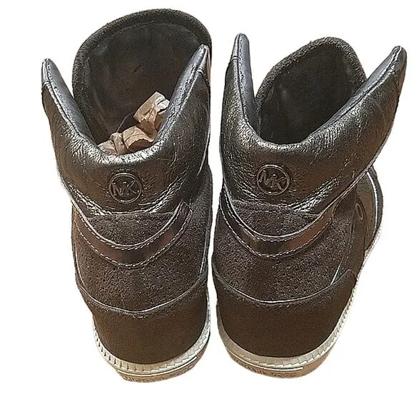 MICHAEL KORS NIKKO HIGH TOP WEDGE SNEAKERS Brown Womens's 7.5