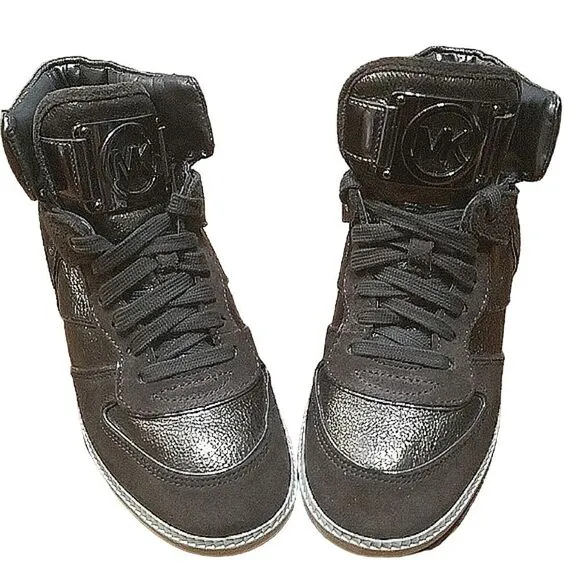 MICHAEL KORS NIKKO HIGH TOP WEDGE SNEAKERS Brown Womens's 7.5