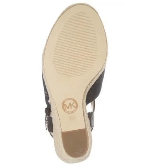 Michael Kors Penelope Wedge Canvas/LeatherGold/Luggage Platform Sandal Size 9.5M