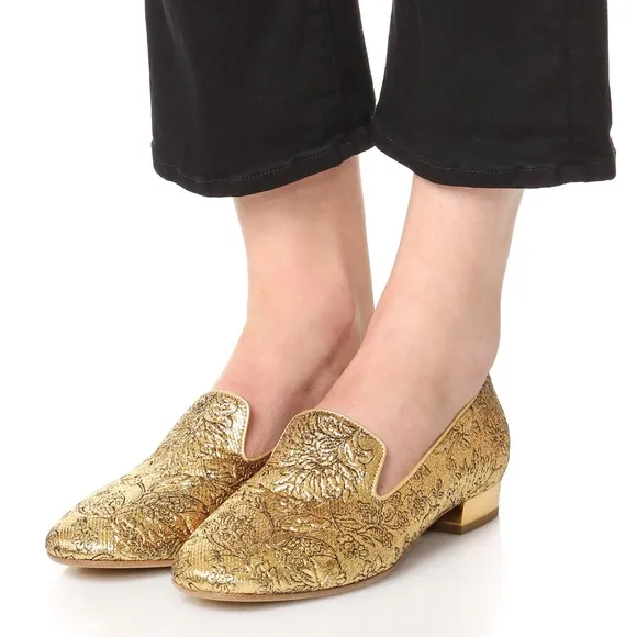 Michael Kors Roxanne Gold Floral Brocade Loafer Regency Renaissance Bridgerton 6