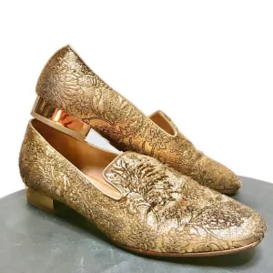 Michael Kors Roxanne Gold Floral Brocade Loafer Regency Renaissance Bridgerton 6