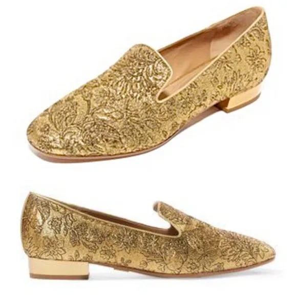 Michael Kors Roxanne Gold Floral Brocade Loafer Regency Renaissance Bridgerton 6
