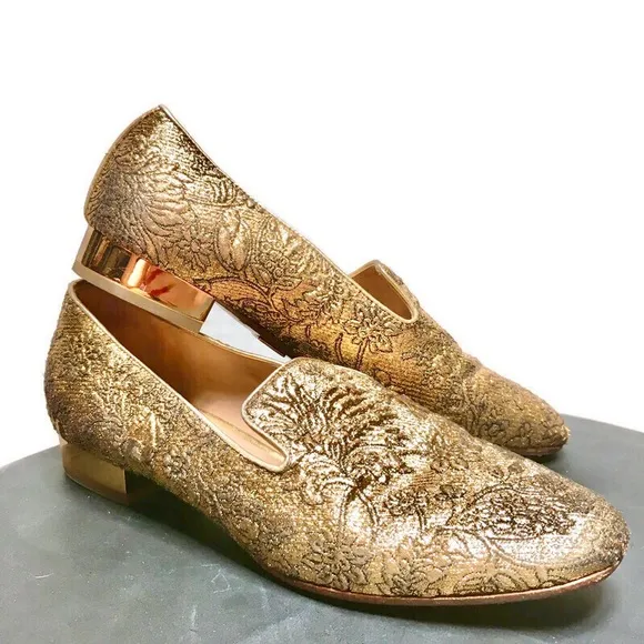 Michael Kors Roxanne Gold Floral Brocade Loafer Regency Renaissance Bridgerton 6