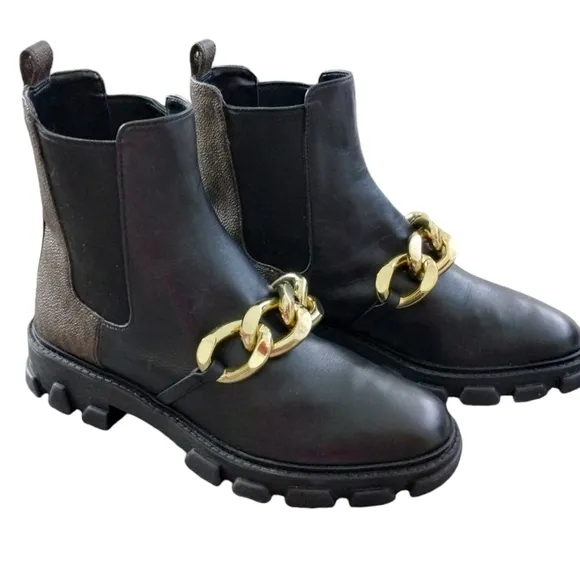 Michael Kors Scarlett Black Leather Chainlink Embellished Boots Mobwife Designer