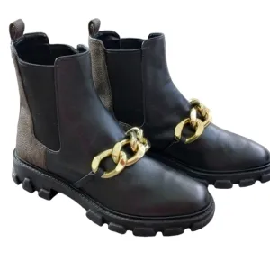 Michael Kors Scarlett Black Leather Chainlink Embellished Boots Mobwife Designer
