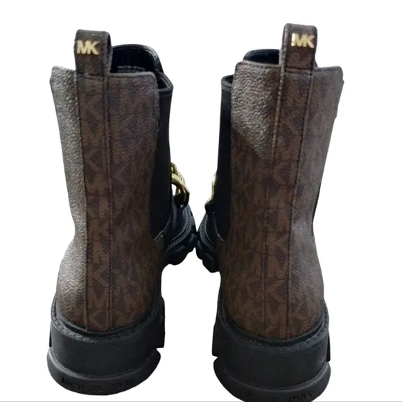 Michael Kors Scarlett Black Leather Chainlink Embellished Boots Mobwife Designer