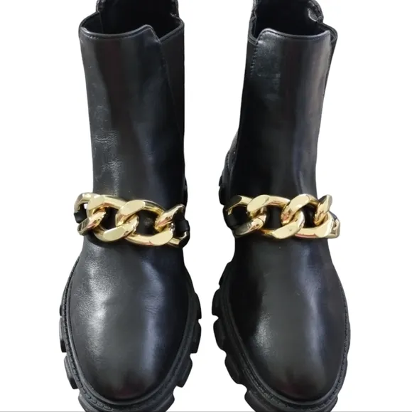 Michael Kors Scarlett Black Leather Chainlink Embellished Boots Mobwife Designer