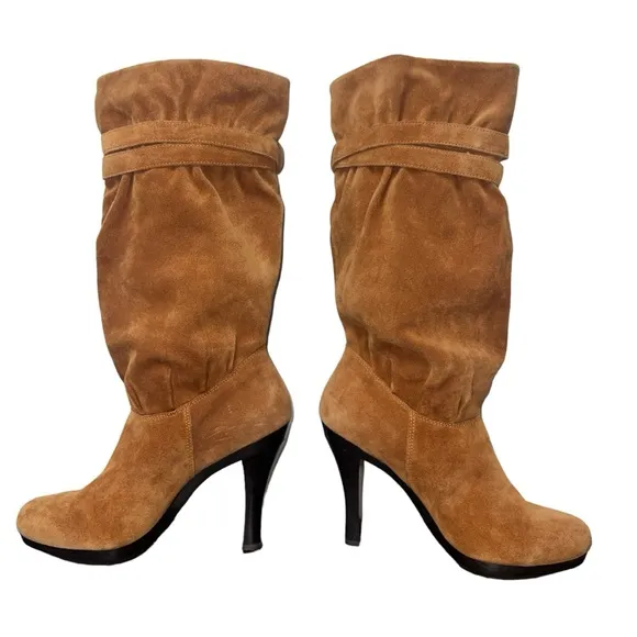 Michael Kors Suede Slouch Cognac Mobwife Leather Pull On Y2K Boots