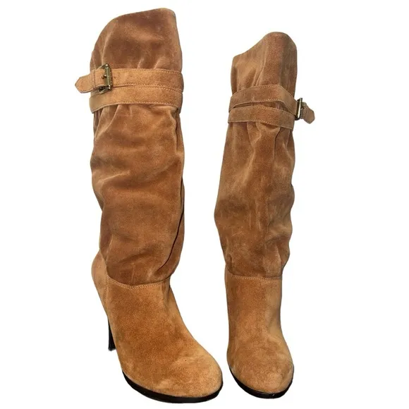 Michael Kors Suede Slouch Cognac Mobwife Leather Pull On Y2K Boots