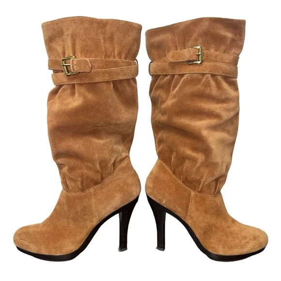 Michael Kors Suede Slouch Cognac Mobwife Leather Pull On Y2K Boots