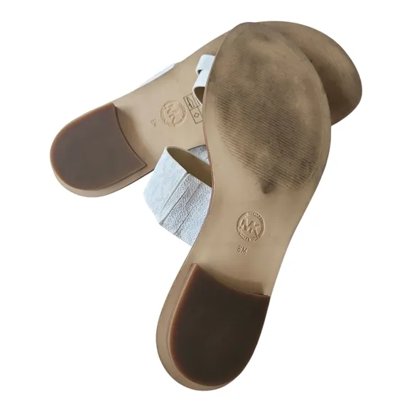 Michael Kors White and Gray Toe Strap Sandals MK Logo 8