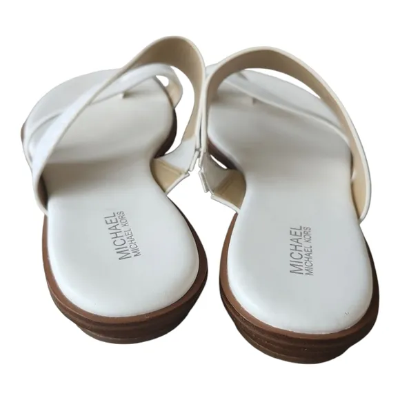 Michael Kors White and Gray Toe Strap Sandals MK Logo 8