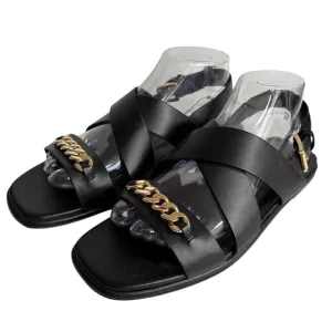 Michael Kors Womens 9M Shawna Sandals Black Strap Buckle Chain Faux Leather