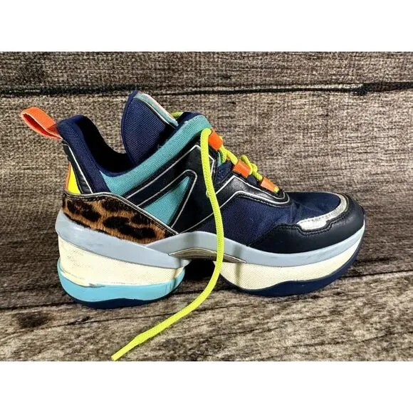 Michael Kors Womens Olympia Sig Semi Lux Trainer Sneakers Multi Color Sz 7
