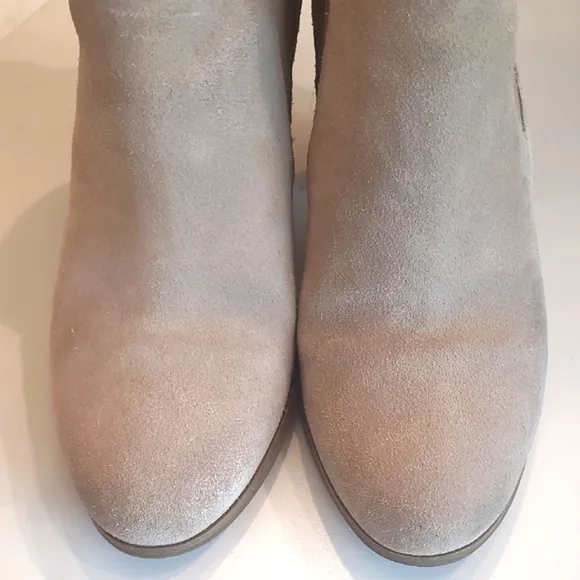Michael Michael Kors Lottie Bootie Suede Slip On Ankle Boot Square Heel Pull Tab