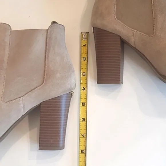 Michael Michael Kors Lottie Bootie Suede Slip On Ankle Boot Square Heel Pull Tab