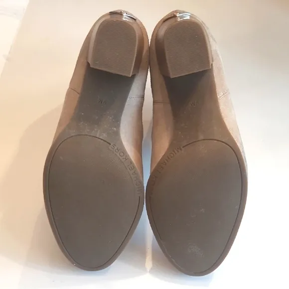 Michael Michael Kors Lottie Bootie Suede Slip On Ankle Boot Square Heel Pull Tab