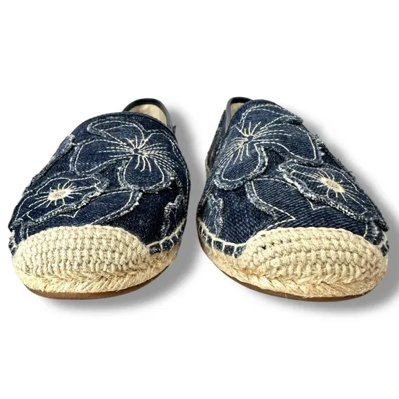 Michael Michael Kors Slip On Espadrille Flats Kendrick Floral Denim Patch,Size 6