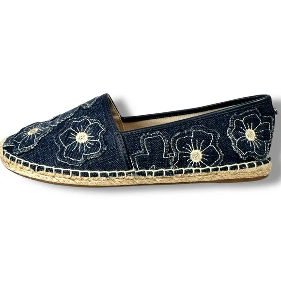 Michael Michael Kors Slip On Espadrille Flats Kendrick Floral Denim Patch,Size 6