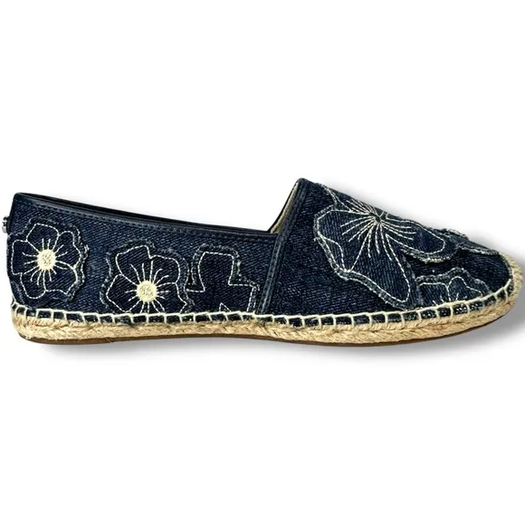 Michael Michael Kors Slip On Espadrille Flats Kendrick Floral Denim Patch,Size 6
