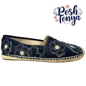 Michael Michael Kors Slip On Espadrille Flats Kendrick Floral Denim Patch,Size 6