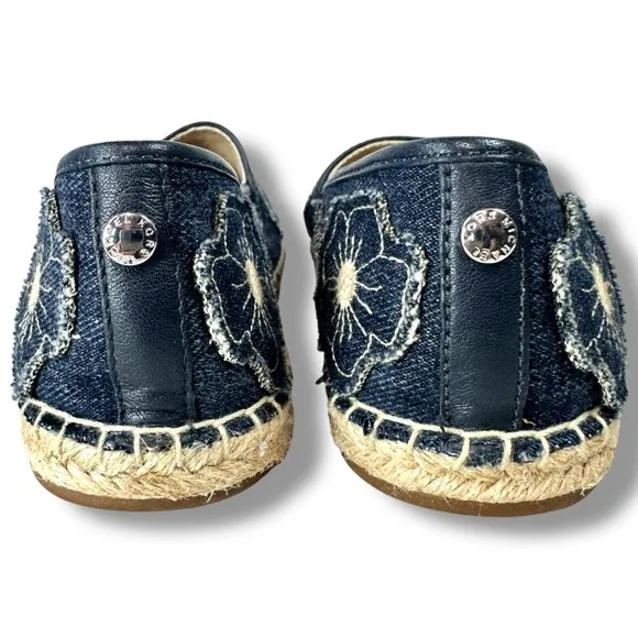 Michael Michael Kors Slip On Espadrille Flats Kendrick Floral Denim Patch,Size 6